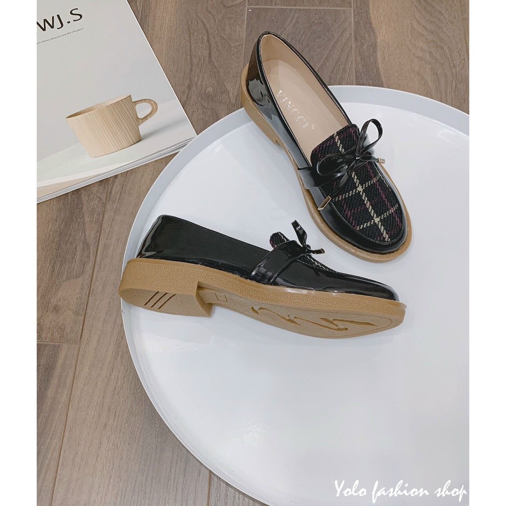 Giày lười slip on nữ phối dạ đính nơ thời trang hàng cao cấp chuẩn đẹp-GL15 | BigBuy360 - bigbuy360.vn