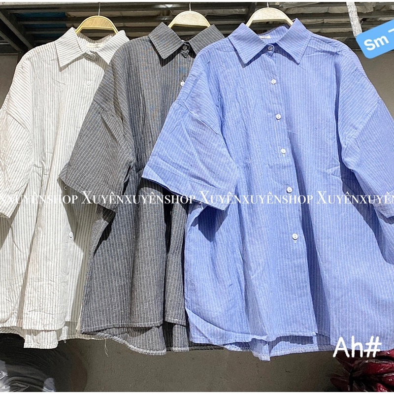 Áo sơmi kẻ sọc cộc tay túi trước