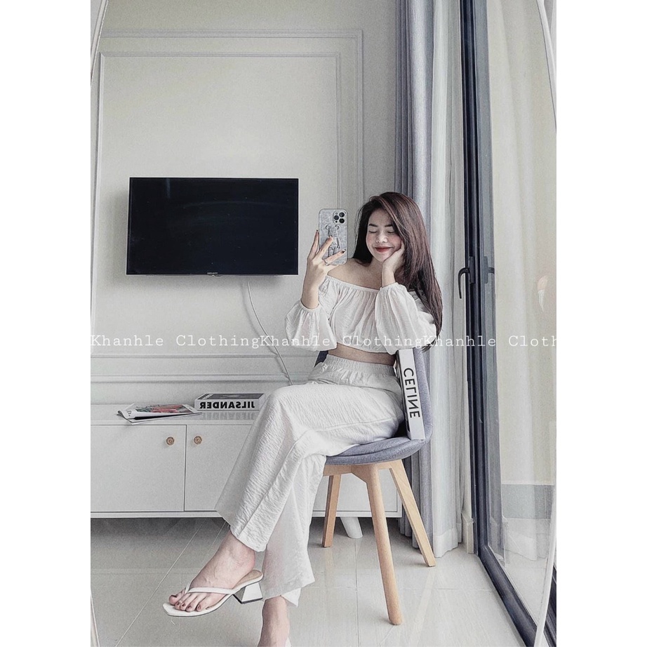 Sét đũi áo trễ vai tay dài quần sớ dài sexy