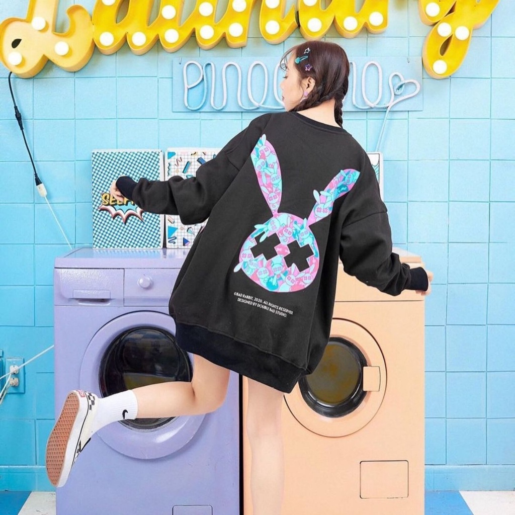 Áo Sweater Tay Dài RABBIT Vải Nỉ Form Rộng Ulzzang Unisex