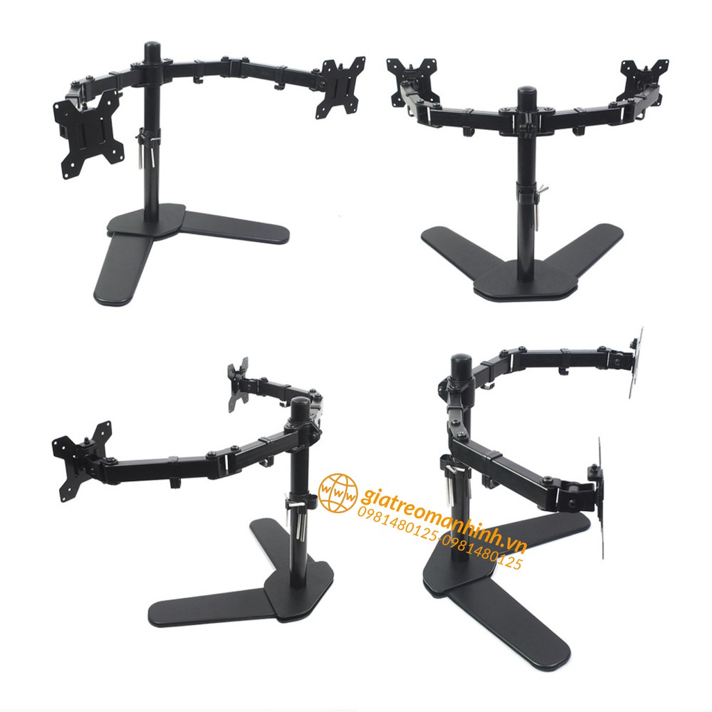 Giá Treo 2 Màn Hình M042 Cao Cấp 17-27 Inch / Tải Trọng 8Kg - Thiết Kế Chân V Để Bàn
