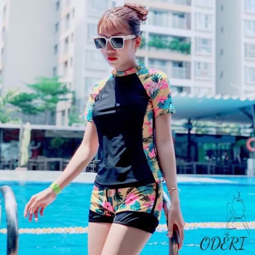 Bikini, Đồ Bơi Đi Biển Hai Mảnh Áo Ngắn Tay Quần Đùi Nhiều Màu ODERI HM-021