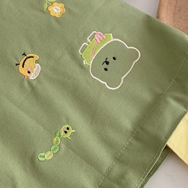 Túi tote đeo vai màu vàng và xanh lá style korea siêu xịn (hình thêu)