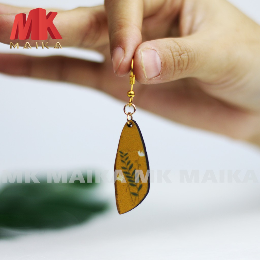 Khuyên tai gỗ vintage MK MAIKA mẫu dài MKKT086, khuyên tai gỗ thời trang độc đáo, phù hợp đi biển, dạo phố, du lịch