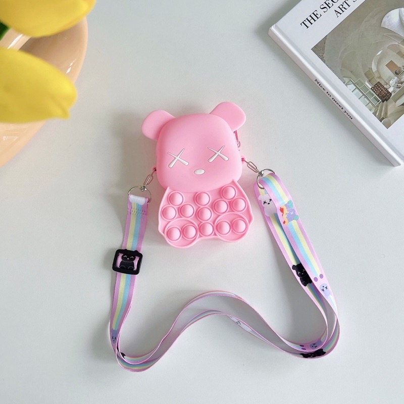 Túi Popit có dây đeo, Hình Gấu dễ thương, chống nước siêu bền hàng loại 1