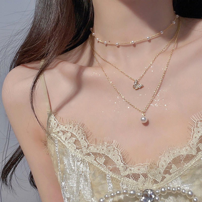 Dây chuyền 17KM mặt đá tulip trái tim nơ bướm ngọc trai nhân tạo pha lê nhiều mẫu tùy chọn thời trang dành cho nữ