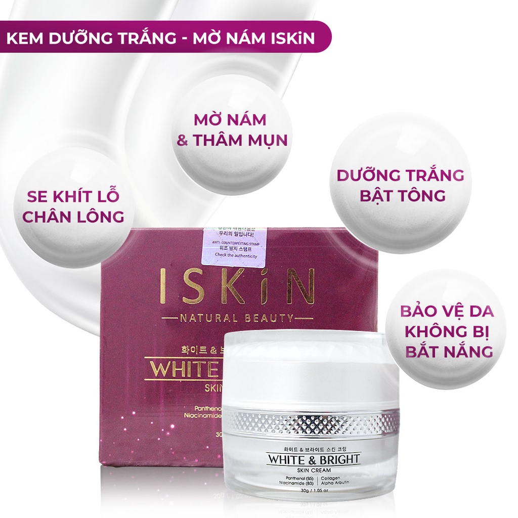 Kem Mờ Thâm Nám và Dưỡng Trắng Da ISKIN White & Bright Skin Cream 30G