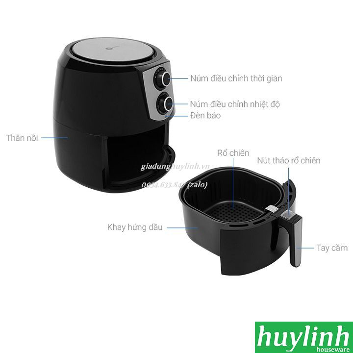 Freeship Nồi chiên không dầu Mishio MK141 - 5.5 lít