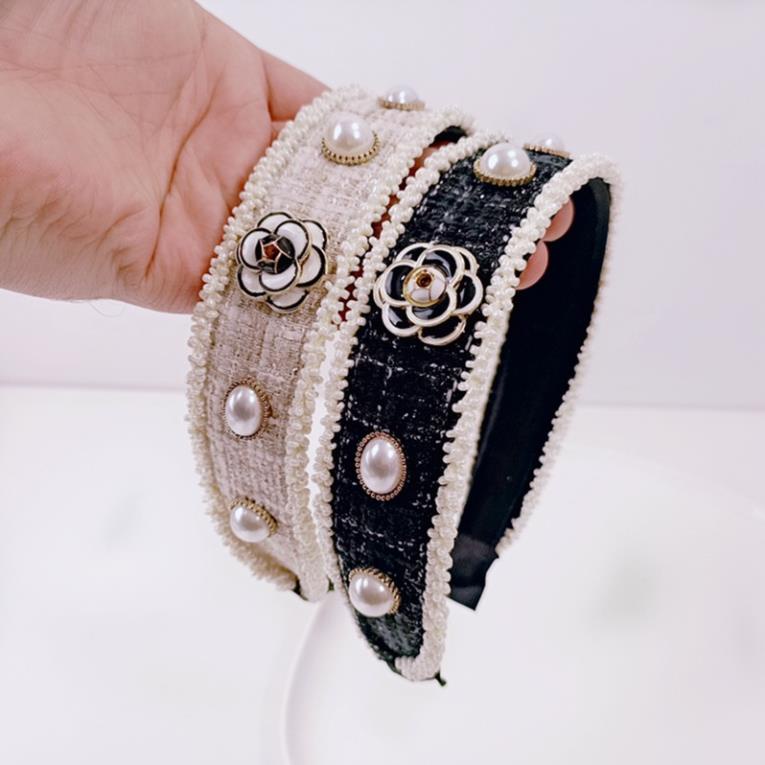 Băng đô cài tóc viền ren đá cao cấp Bờm cài tóc đính hoạ tiết bông hoa chất liệu dạ Tweed sang trọng, June accessories