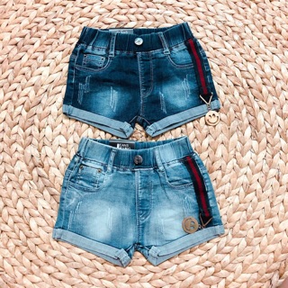 Quần short jean bé gái logo mặt cười