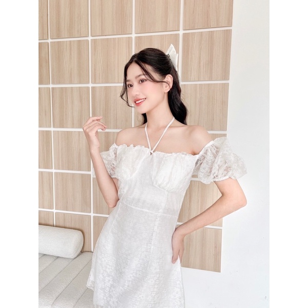 Váy hở vai cúp ngực dây cổ. Đầm thiết kế trễ vai . V01 [Ảnh thật/Sẵn]