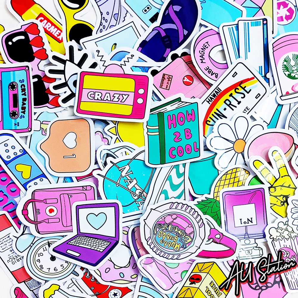 Sticker nhựa hình dán VSCO STYLE siêu dễ thương  - sticker nhựa PVC không thấm nước