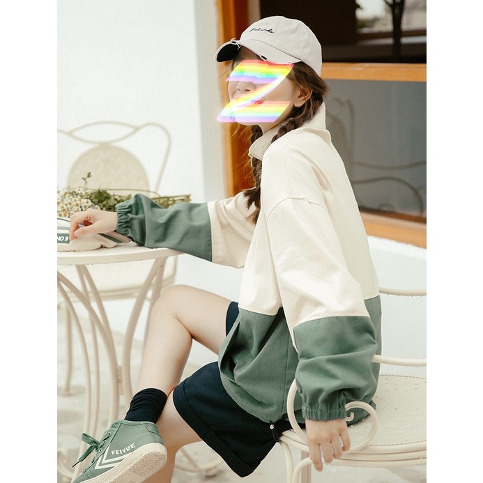 【ZHELIHANGFEI】Áo Sweater Cổ Lọ Dáng Rộng Phối Khóa Kéo Cá Tính Theo Phong Cách Mỹ