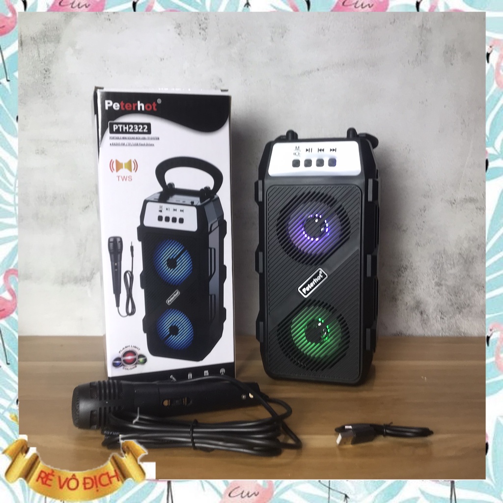 LOA BLUETOOTH PTH 2322 HÁT KARAOKE (1 LOA + MIC + 1 SỢI CÁP SẠC NHÉ) ÂM THANH HAY ĐÈN LED ĐẸP