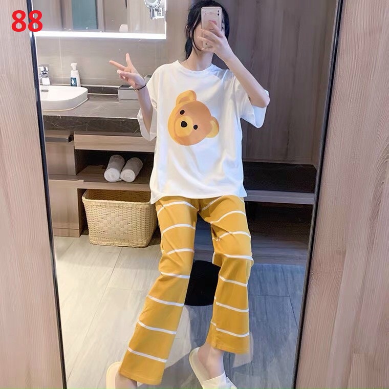 Đồ bộ nữ, Đồ bộ thu đông, Đồ bộ mặc ở nhà cho nữ, Đồ bộ ngủ thun dành cho nữ in hình ĐẦU GẤU VÀNG CỰC HOT