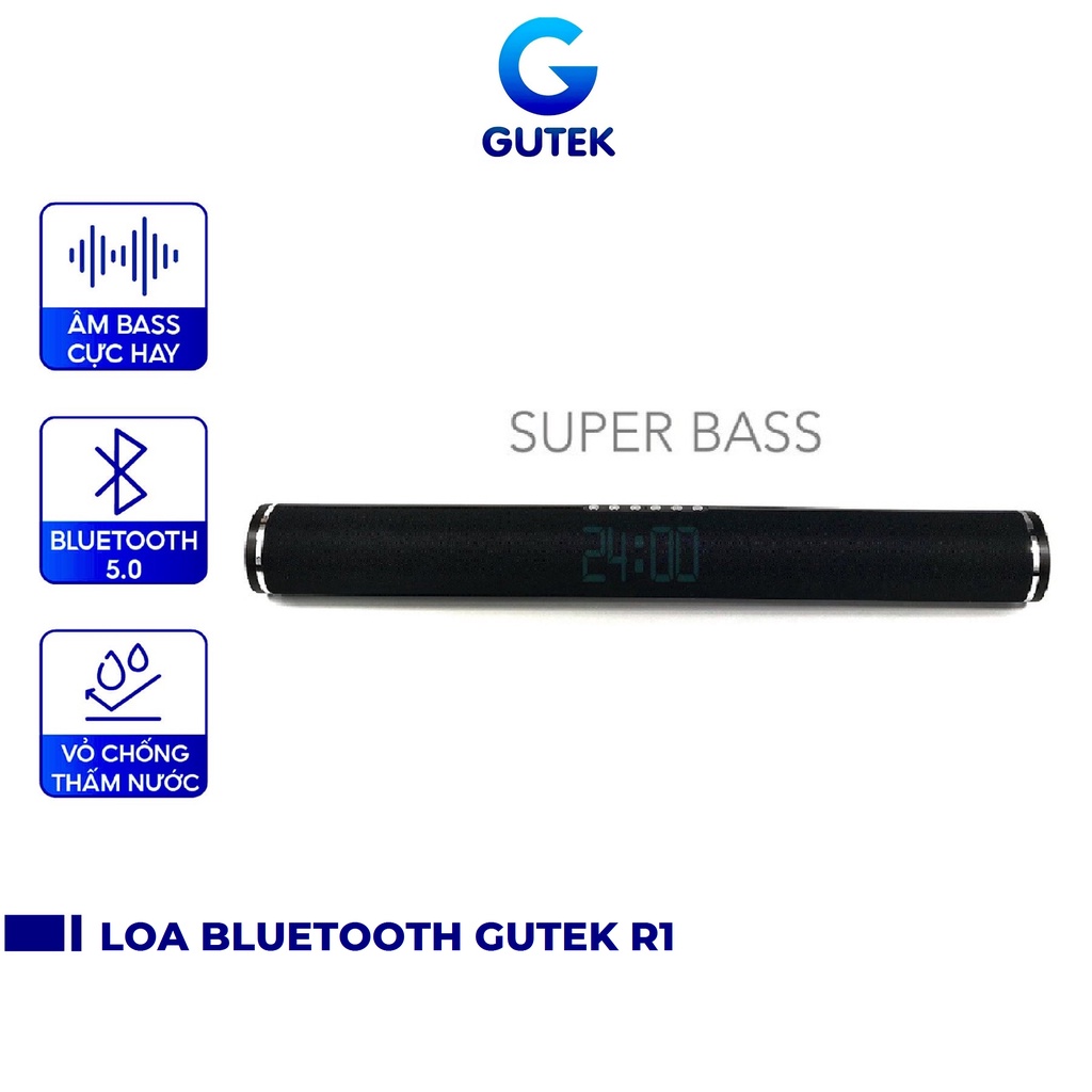 [Mã ELHACE giảm 4% đơn 300K] Loa bluetooth không dây siêu bass công suất lớn kiêm đồng hồ để bàn Gutek R1