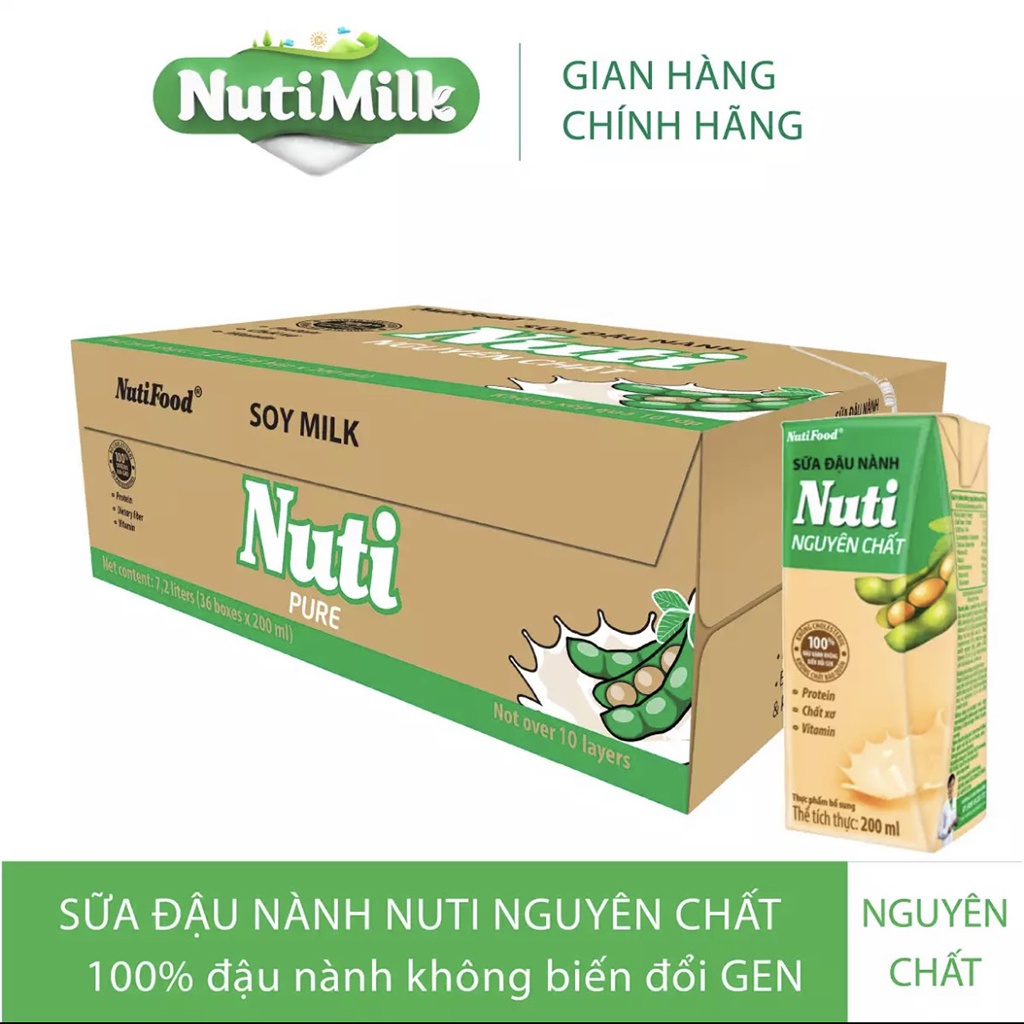 Thùng Sữa Đậu Nành Nuti 200ml 36 Bịch/Hộp