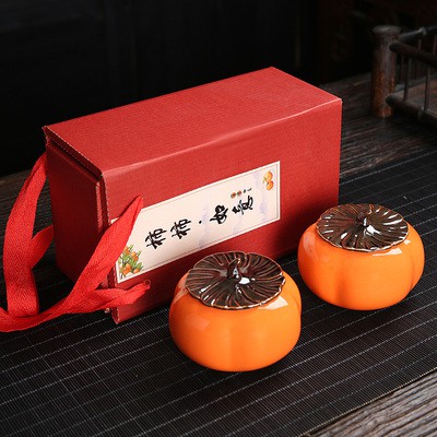 Hũ đựng trà gốm sứ hình quả hồng decor