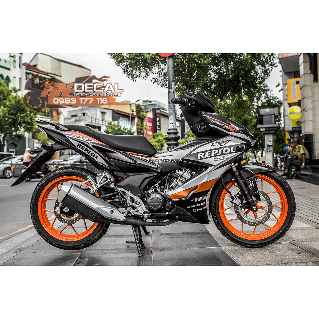 Tem Trùm Winner X Bạc Cam Đen Repsol