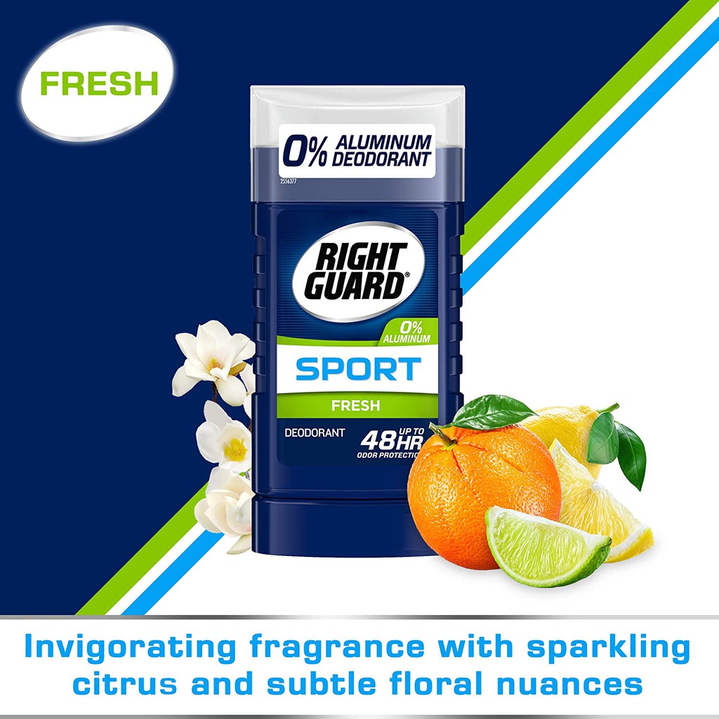 Lăn sáp khử mùi nam Right Guard Sport Aluminum-Free Deodorant Invisible Solid Stick Fresh 85g (Mỹ)