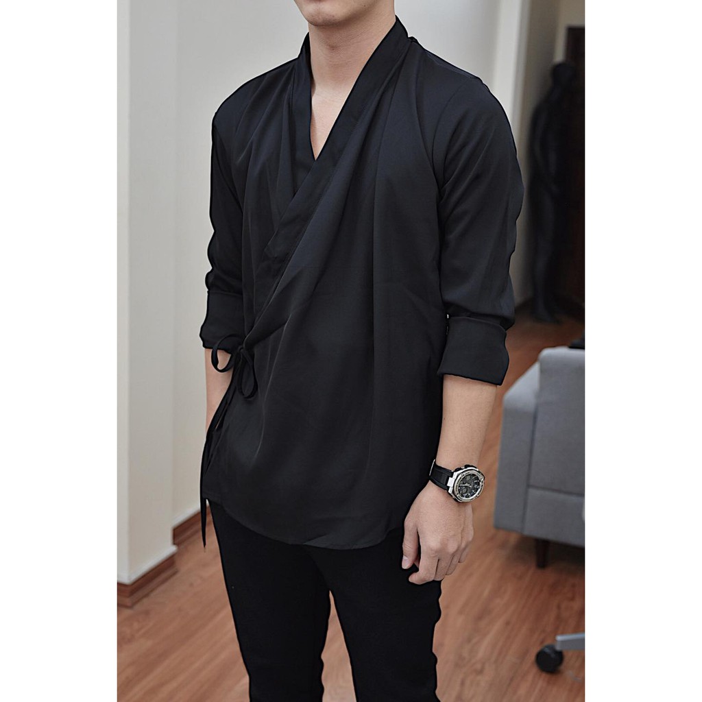 Áo Sơ mi Kimono trắng đen cách tân Phong cách Hàn quốc