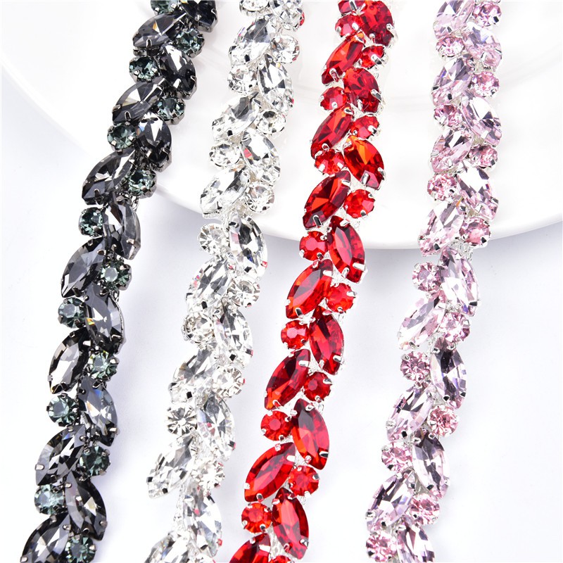 Dây Xích Kim Loại Đồng Đính Đá Pha Lê Chiều Rộng 1.5cm Dùng Trang Trí Quần Áo / Túi Xách DIY