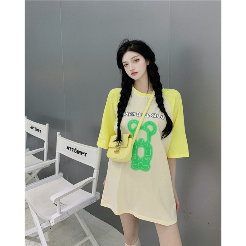 Áo Thun Tay Ngắn Họa Tiết Graffiti Màu Sắc Tương Phản Thời Trang Mùa Hè Cho Nữ