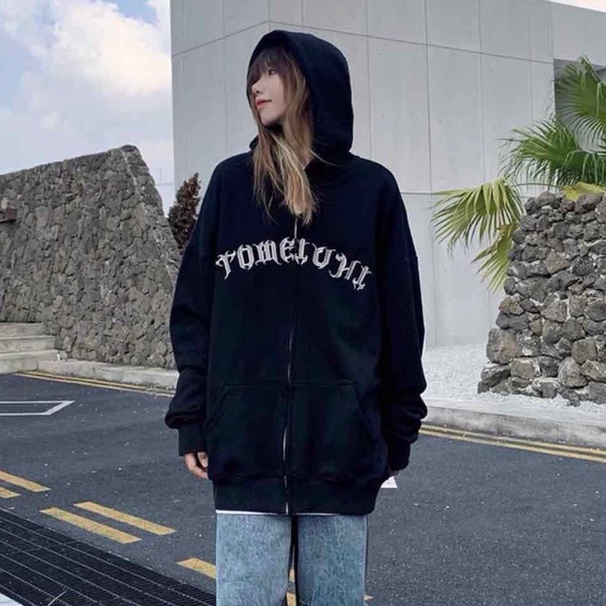 Áo hoodie zip nỉ nam nữ UNISEX fom rộng thêu chữ 2 màu xanh rêu, đen- Áo khoác nỉ dài tay mũ hoodie nam nữ thu đông hàn