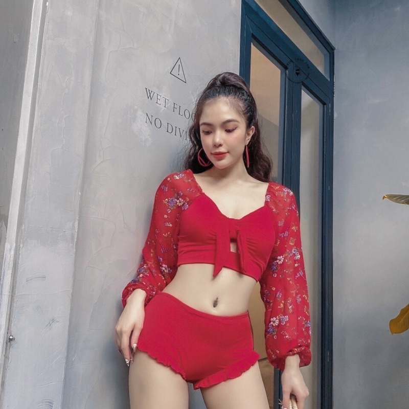 Bikini 2 mảnh đi biển tay phồng cách điệu, đồ bơi đi biển nữ