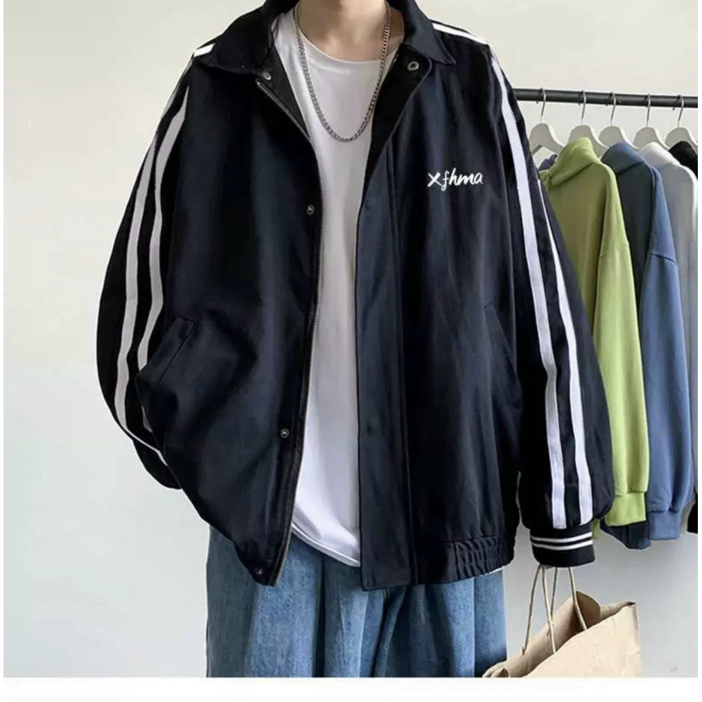 Áo Khoác Kaki Nam 2 Lớp Phối Sọc Tay Logo Cao Cấp Form Rộng Chuẩn Men Siêu Hot NEW UNISEX