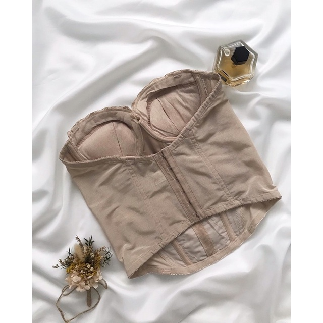 Áo corset nâu cúp ngực dây nơ 2hand