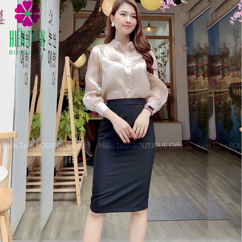 Chân váy bút chì cạp cao Hiền Trần BOUTIQUE màu ĐEN, có lớp lót, chất vải cao cấp, mặc tôn dáng, xẻ sau | BigBuy360 - bigbuy360.vn