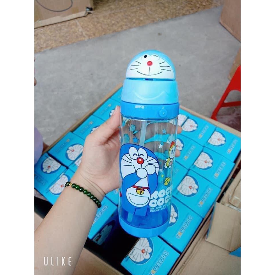 Bình đựng nước cho bé đi học có ống hút hình kitty doremon