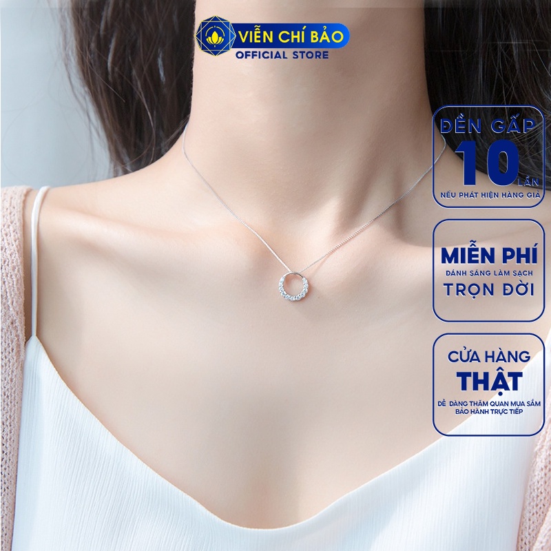 Dây chuyền bạc nữ mặt tròn đính đá sang chảnh, vòng cổ nữ bạc 925 thời trang phụ kiện trang sức nữ Viễn Chí Bảo D400265