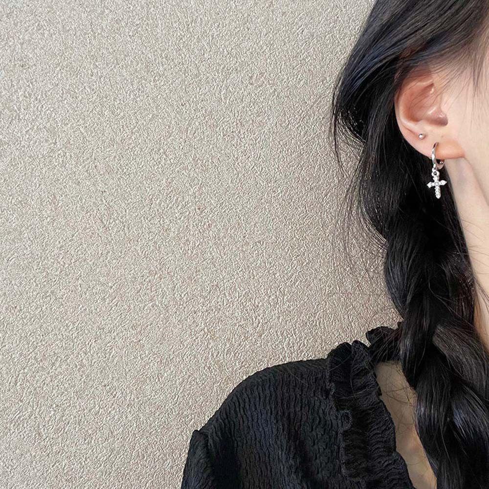 Khuyên Tai Hình Chữ Thập Đơn Giản Sáng Bóng Phong Cách Hàn Quốc Dành Cho Nữ