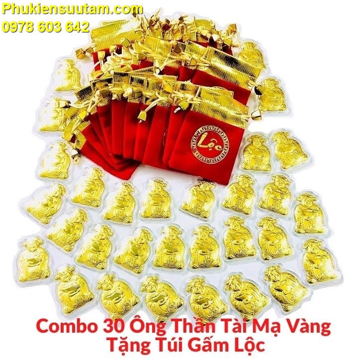 Combo 30 Ông Thần Tài Mạ Vàng Tặng Túi Gấm Lộc, Chất liệu Nhung, nhựa arylic, làm vật phẩm phong thủy may mắn - SP005490