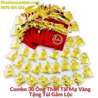Combo 30 ông thần tài mạ vàng tặng túi gấm lộc; tặng kèm túi gấm nhung màu đỏ chữ vàng- sp005490