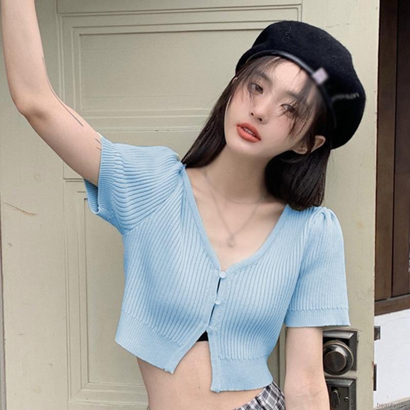 Áo Cardigan Dệt Kim Tay Ngắn Màu Sắc Đơn Giản Cho Phái Nữ | BigBuy360 - bigbuy360.vn