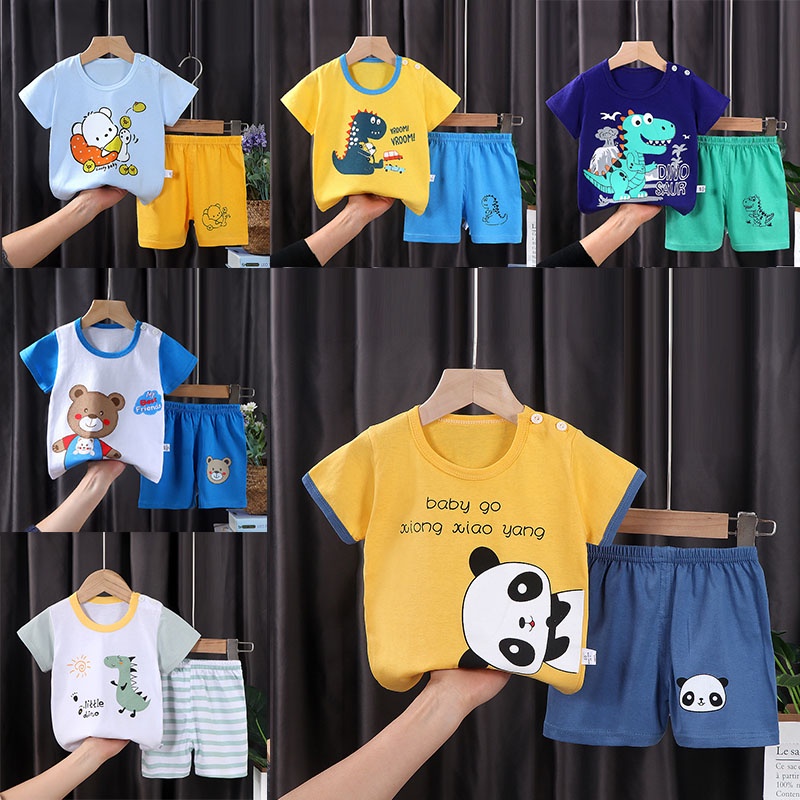 Bộ Áo Thun Tay Ngắn 100% Cotton In Họa Tiết Hoạt Hình Dễ Thương Thời Trang Mùa Hè Cho Bé Trai Và Gái