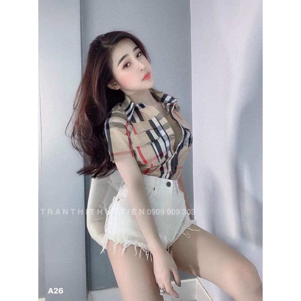 áo sơ mi họa tiết kẻ carro nâu b b r to siêu hot hit mẫu hot