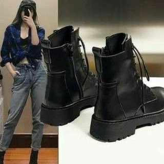 Giày đen ulzzang cao cổ kéo khóa hot Tik Tok