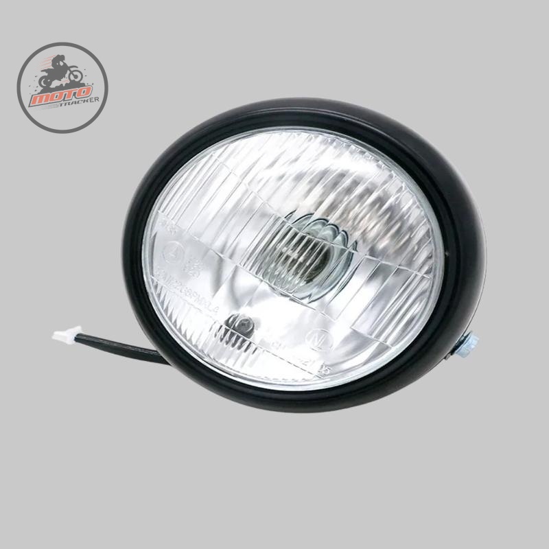 Đèn pha xe máy độ 16cm gáo săt sơn đen mặt kính trong chuyên độ các dòng xe classic, cafe racer , vintage