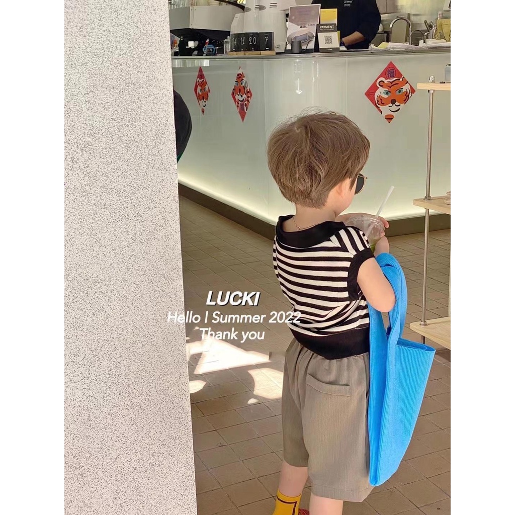 [Babycat] Hàng Mới Về Áo Thun Cotton Tay Ngắn Họa Tiết Kẻ Sọc Phong Cách Hàn Quốc Nhật Bản Thời Trang Mùa Hè Cho Bé Trai