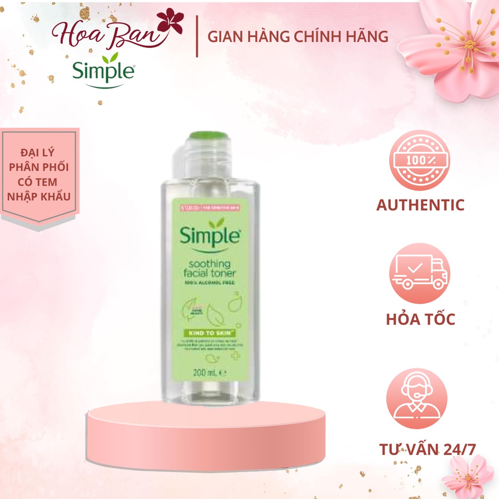 NƯỚC HOA HỒNG SIMPLE Toner 200ml - làm dịu và cân bằng độ ẩm cho da - lành tính không chứa cồn - Hoa Ban Cosmetic