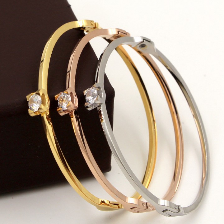 Vòng tay nữ titan cao cấp 4mm 1 hạt đá  siêu đẹp, bền màu, hợp thời trang