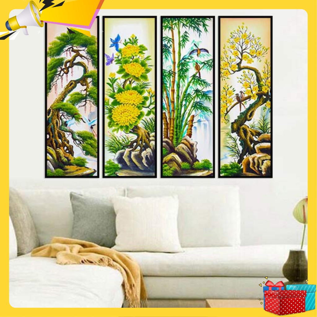 Bộ 4 tranh treo tường Tứ quý: Tùng – cúc – trúc – mai – W288