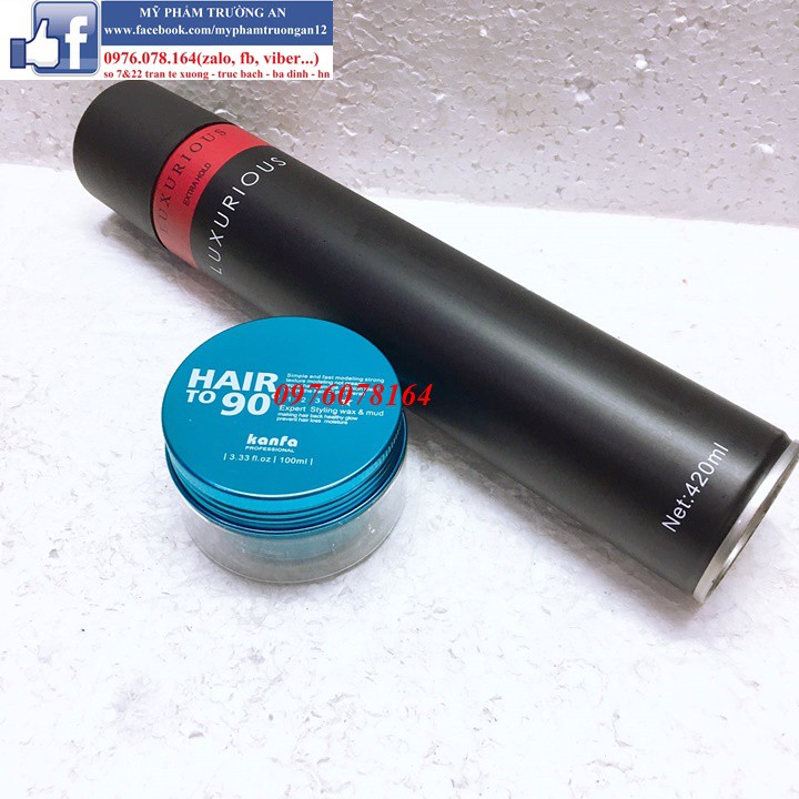 Combo Gôm sáp vuốt tóc nam Kanfa Hair To 90 và gôm xịt tóc Luxurious 420m