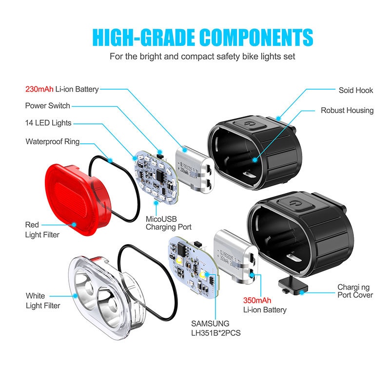 Set 2 Đèn Pha LED Kèm Sạc USB Dành Cho Xe Đạp
