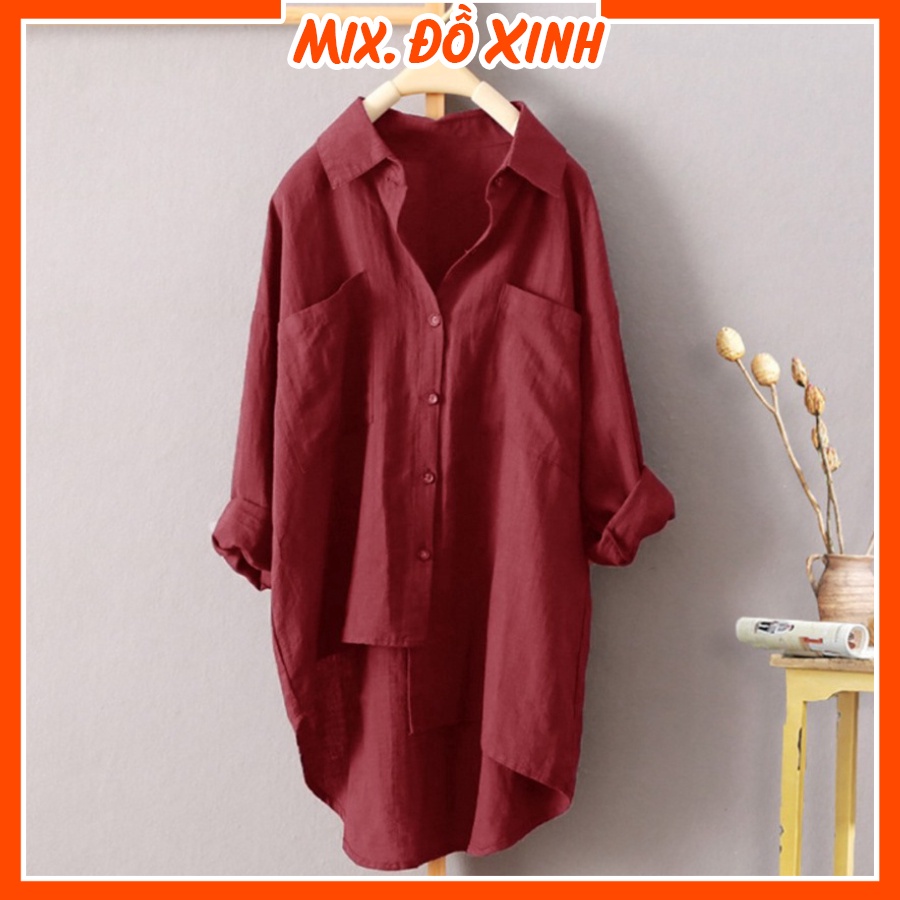 Áo sơ mi nữ form rộng, sơ mi bigsize nữ Mix. Đồ Xinh, chất đũi tơ mềm mát, kiểu dáng trẻ trung, phá cách SMH.31