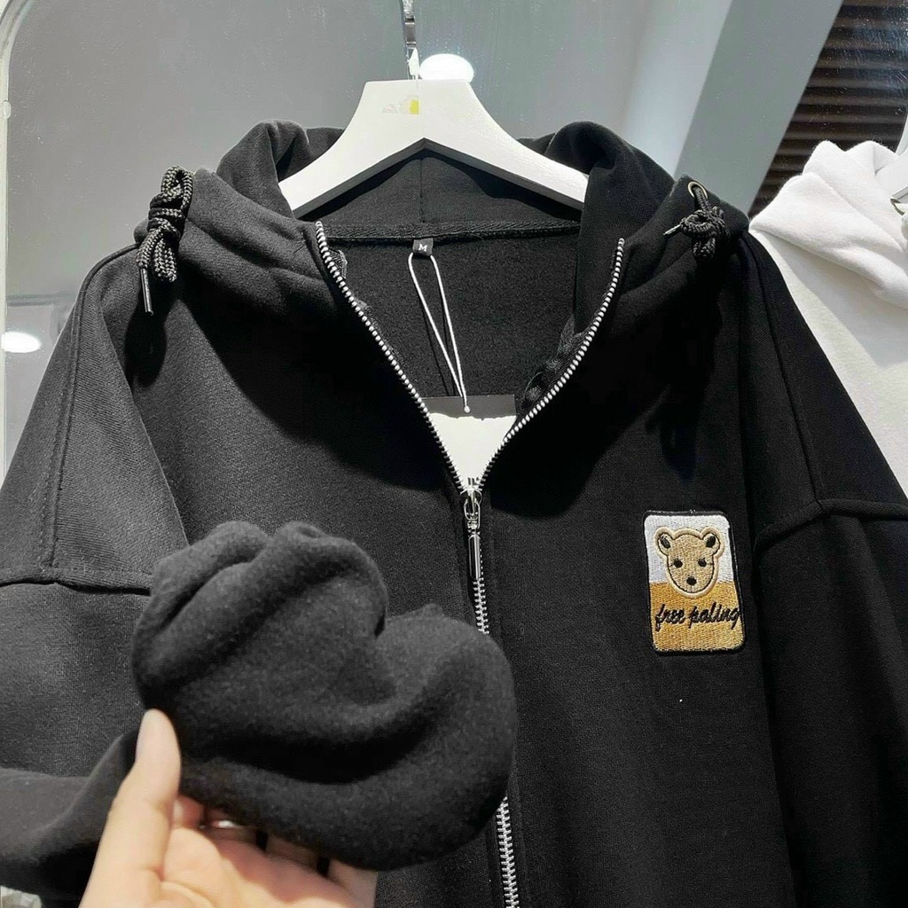 Áo Khoác Nữ Hoodie Unisex Kiểu Khóa Kéo Zip - Chống Nắng Có Nón Mũ 2 Lớp Thêu Gấu Vải Nỉ - Thu Đông HOT-TREND ĐẸP